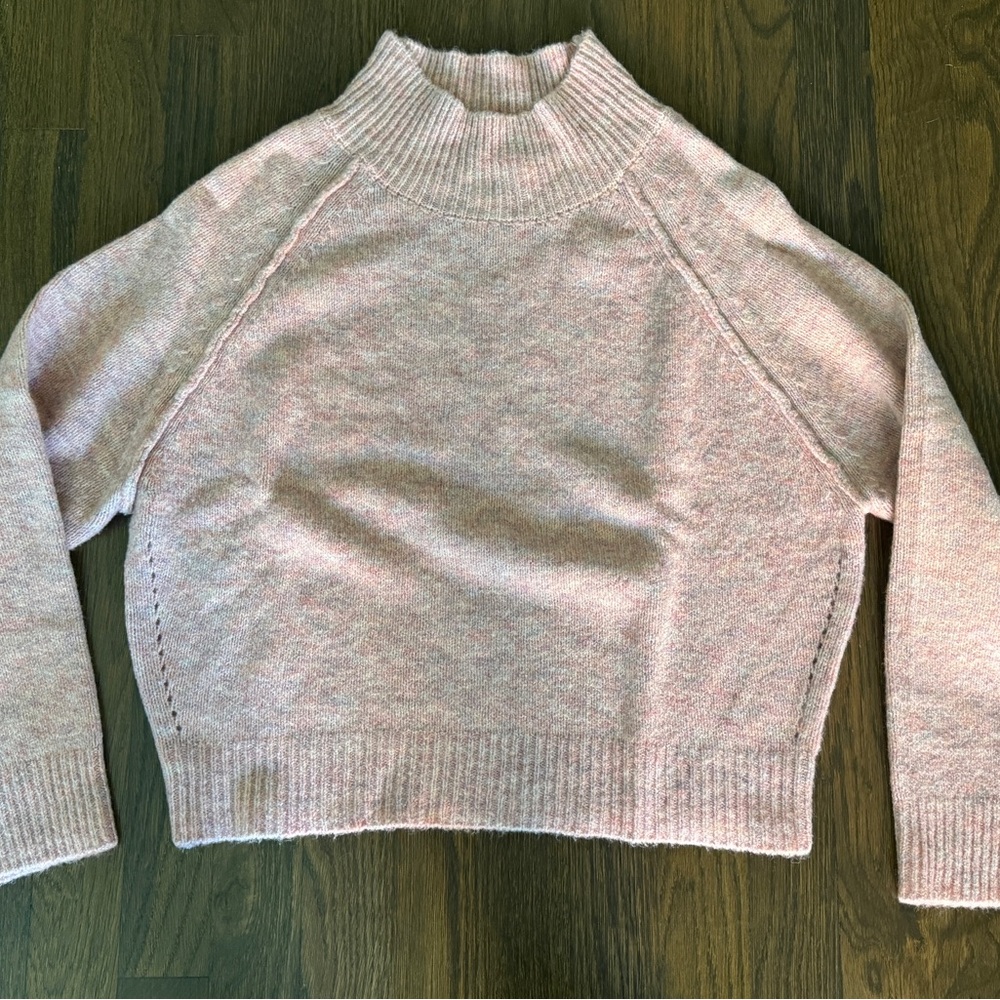 Karlie Solid Mock Neck Mix Yarn Sweater in Blush Pink, Size Small